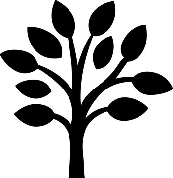 Black silhouette icon of a simple tree with leaves isolated on transparent background