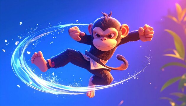Monkey in mid air with glowing circle.