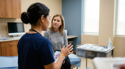Obraz premium A Doctor Explains Test Results to a Patient in a Medical Examination Room