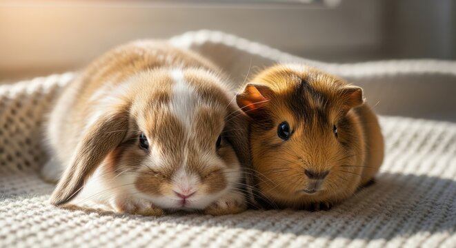 Cute rabbit and guinea pig.