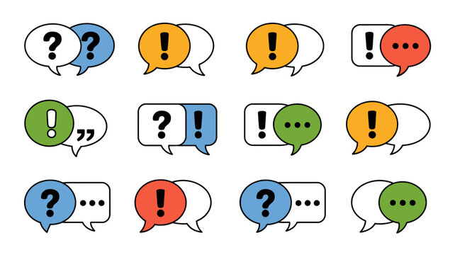 speech bubbles with question marks exclamation points flat icon bubble mark point dialogue communication message talk chat vector graphic illustration symbol