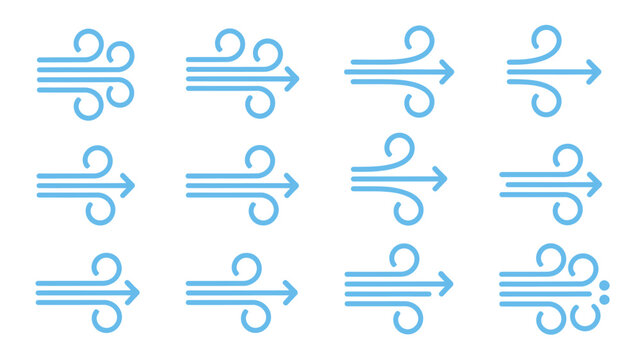 wind direction symbols vector icon weather forecast meteorology arrows curls lines blue graphic design pattern illustration climate atmosphere navigation compass symbolism