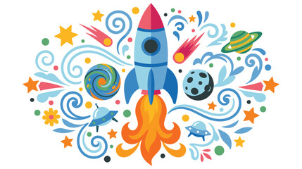 Rocket space adventure with planets stars and comets. © NAZMA