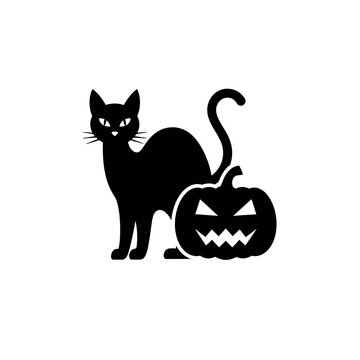Black Cat and Halloween Pumpkin Silhouette.