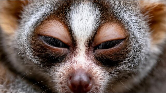 Close-up of a Slow Loris Face with Large Eyes
