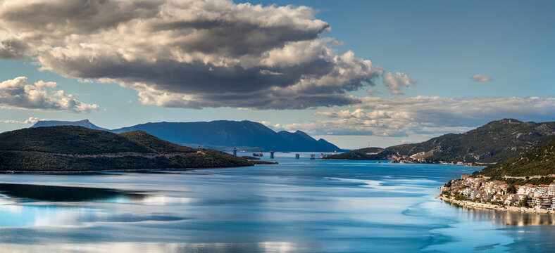 View of Neum Bay from the city of Neum in Bosnia and Herzegovina. The bay is part of the Adriatic Sea.