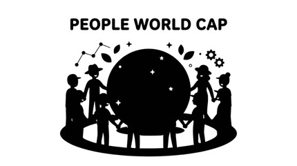 People holding world globe with caps celebration isolated on transparent background, Vector © MdSomun