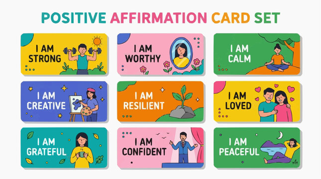 Positive Affirmation Card Set: A collection of vibrant affirmation cards designed to inspire and promote well-being.