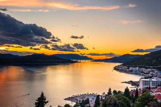View of Neum Bay from the city of Neum in Bosnia and Herzegovina. The bay is part of the Adriatic Sea.