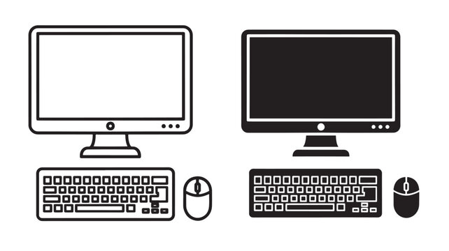 Computer with Keyboard and Mouse in Two Different Styles Featuring Monitor, Desktop, Technology with Office and Workstation Elements for Electronic