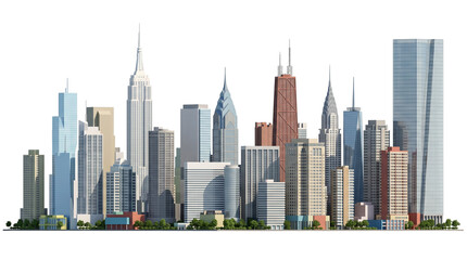 Fototapeta premium Metropolitan city skyline with modern office buildings isolated