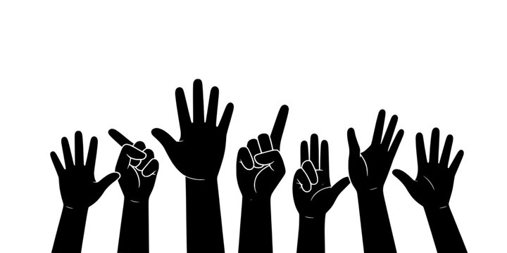 Hands Raised in Protest with Peace Symbols and Raised Palms Vector Silhouette for Activism Posters and Awareness Campaigns