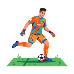 Obraz premium Modern colorful illustration of a soccer player kicking a football, symbolizing precision, teamwork, and competitive sports performance.
