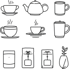 Obraz premium Minimalist Coffee Cup and Beverage Bottle Illustration on White Background