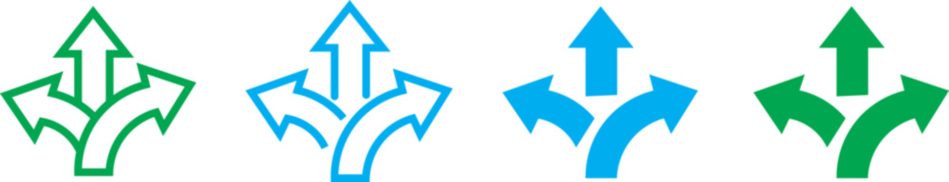 Direction arrow icon with multiple paths. Choice and decision making symbol. Strategy, planning and alternative route .showing three branching paths or choices with direction
Print