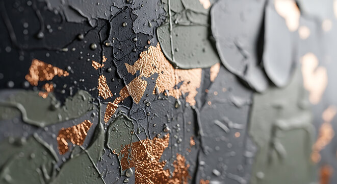 Abstract Oil Painting Background with Textured Copper Leaf Accents and Dark Moody Tones Creative Art Design for Luxury Banner Element and Modern Concept