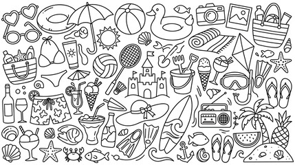 Summer vacation elements for beach holiday doodle series. © NAZMA
