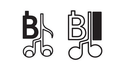 Black and White Logo Featuring Stylized Letters B and D with Musical Notes Featuring B, D, Design with Typography and Brand Elements for Symbol, © TAIFUR