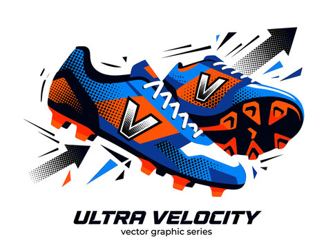 Dynamic graphic featuring athletic shoes symbolizing speed and power on a white background