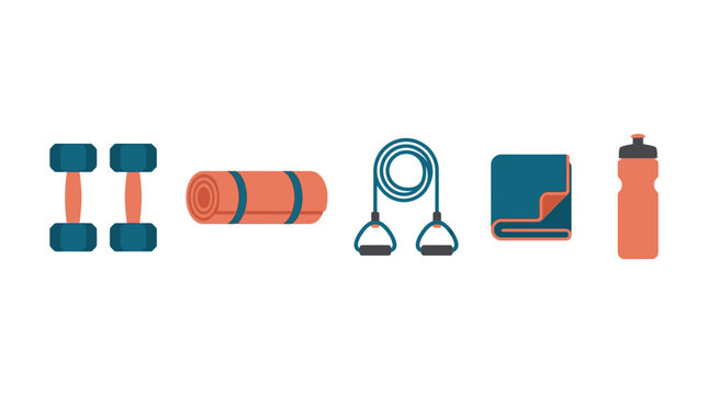 Set of various fitness and exercise equipment icons.