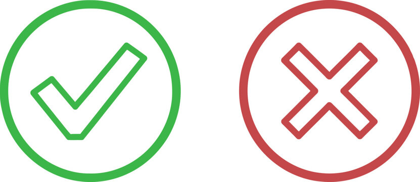 Green check mark and red cross mark icons for validation and error signs
