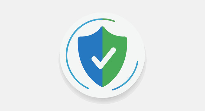 Shield with checkmark inside circle on light background
