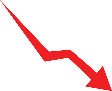 Red arrow pointing down showing a negative trend or financial business loss
