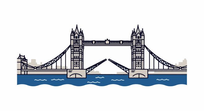 An iconic bridge with Gothic towers, open bascules, and water below