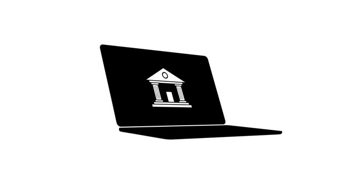 Laptop with a library logo.