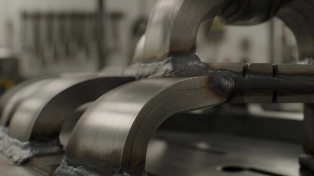 Detailed close up of wooden structure binding and metal straps during heavy construction process