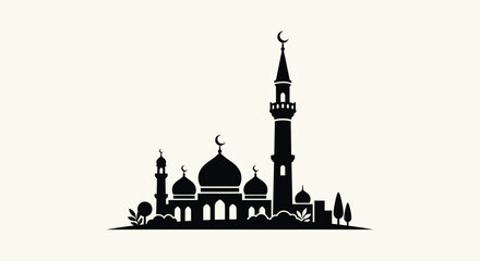 mosque silhouette on white background minaret dome © RaufinIslam