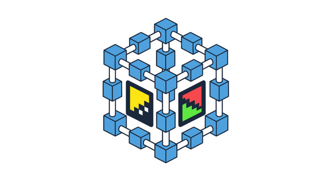 Colorful 3D cube structure graphic design.
