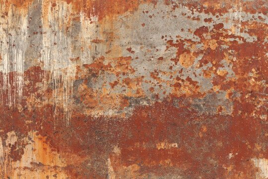 Oxidized metallic surface with peeling paint, showing textured corrosion and discolored patches