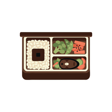 Colorful Bento Lunch Box with Rice and Vegetables.
