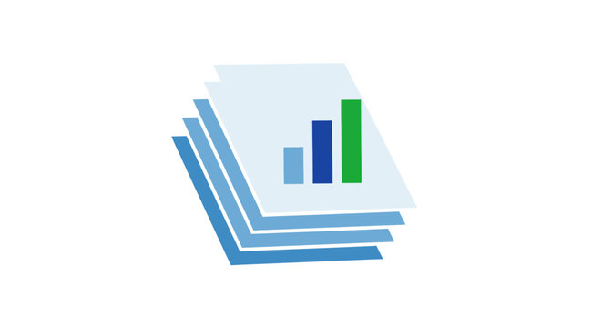 Stack of documents with bar chart.
