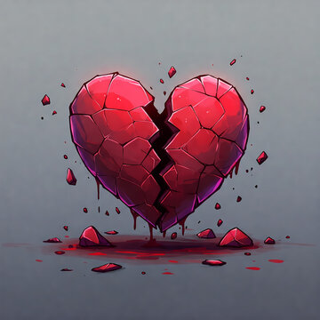 Broken crystal heart shattering illustration for heartbreak or emotional pain concept