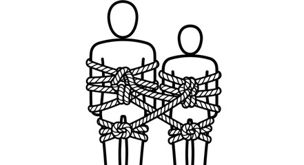 Two Figures Tied Together With Rope Illustration. © fuad