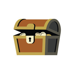 Open treasure chest filled with gold coins. © riiicil