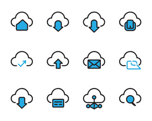 Fototapeta premium Technology Cloud server line icons related to cloud computing. computing Cloud icons.