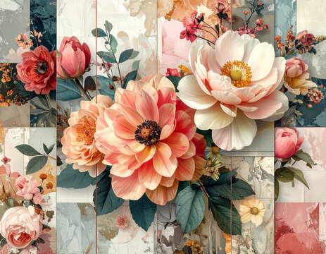 collage plantilla floral para decoracion y felicitacion de amor a festivo, con diferentes flores