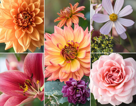collage plantilla floral para decoracion y felicitacion de amor a festivo, con diferentes flores