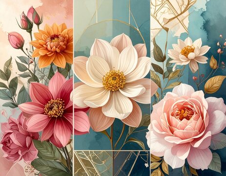 collage plantilla floral para decoracion y felicitacion de amor a festivo, con diferentes flores