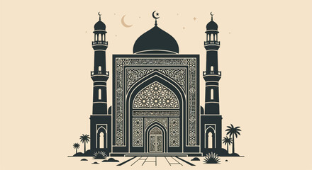 mosque silhouette with intricate details minaret dome © RaufinIslam