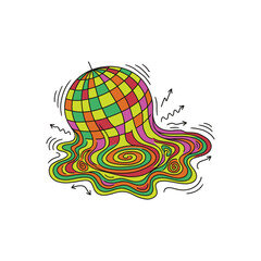 Colorful psychedelic melting globe with swirling pattern. © riiicil