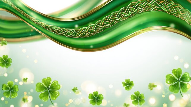 Emerald green waves with Celtic knotwork and floating shamrocks