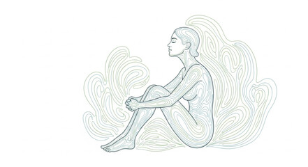 Obraz premium Woman sitting alone with head tilted up in contemplation.