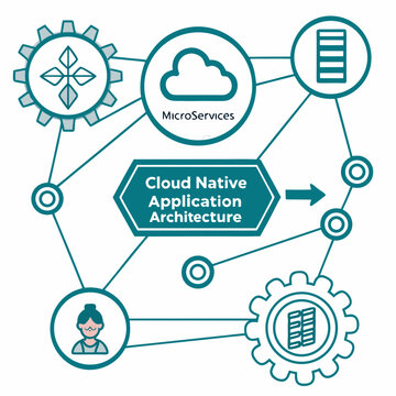 Cloud native application architecture infographic with microservices architecture microservice