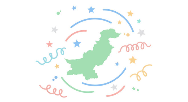 Illustration of Pakistan map with festive celebration elements.