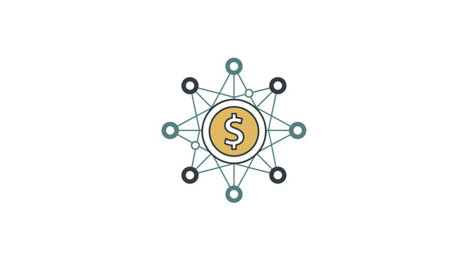 Golden dollar sign in network.