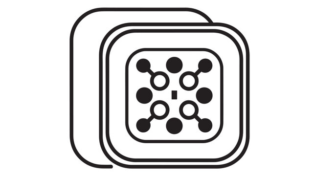 Molecule Illustration with a Square Border and Rounded Outer Frame Featuring Scientific, Chemistry, Atoms with Bonds and Black Elements for White,